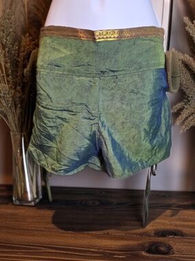 924 Noralina Freedom Smocked Bloomer Shorts Green Festival Pixie Boho Size L